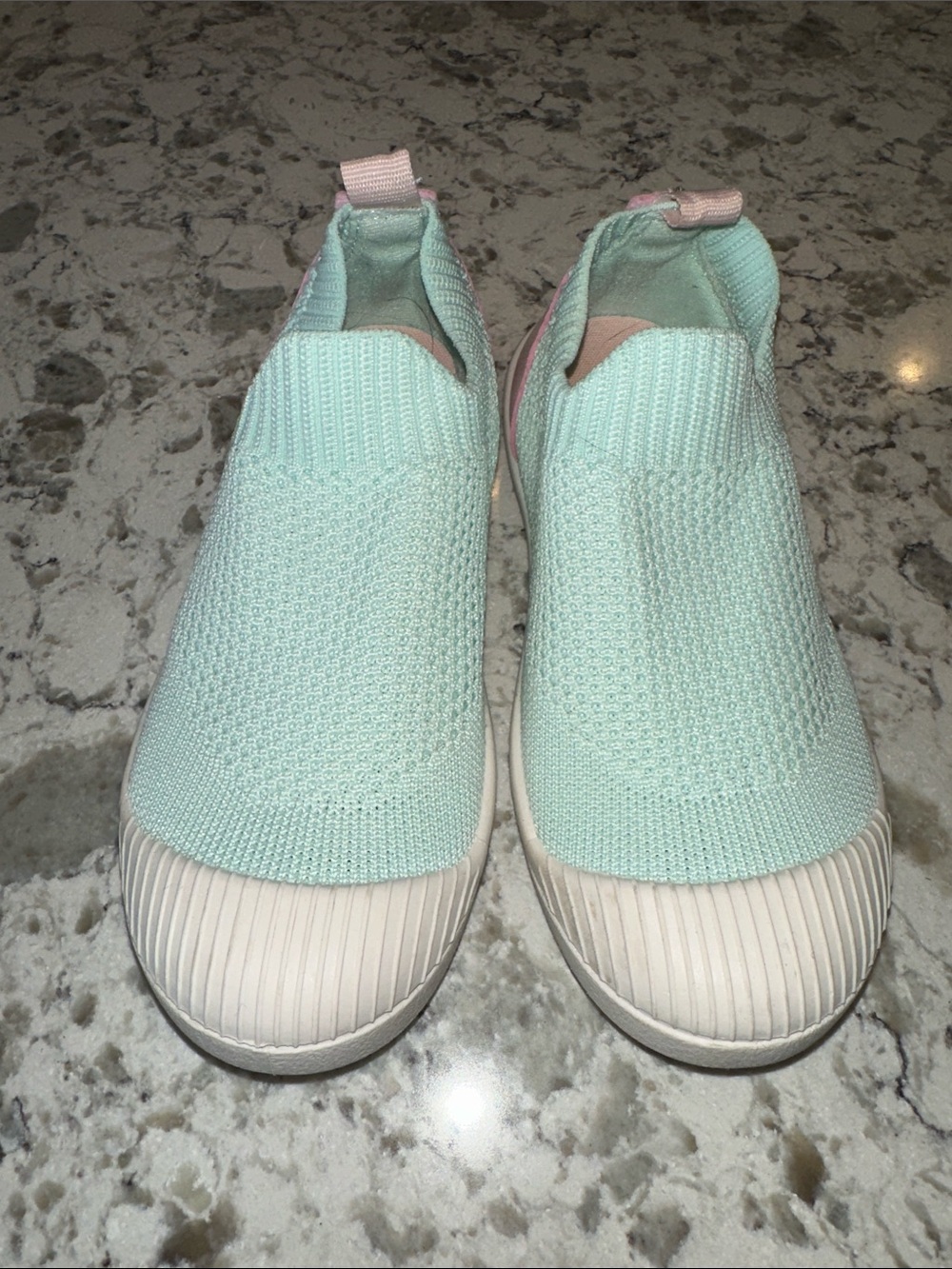 Cat & Jack Mint Green Slip-On Knit Sneakers with Pink Accents.  Size 12